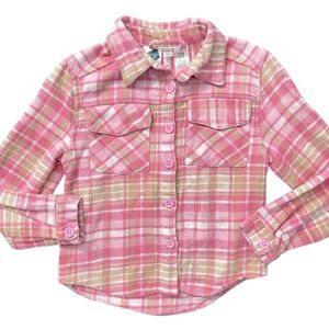 Extremely Me Girls Size 7/8 Pink White Plaid Flannel Shirt Jacket Shacket